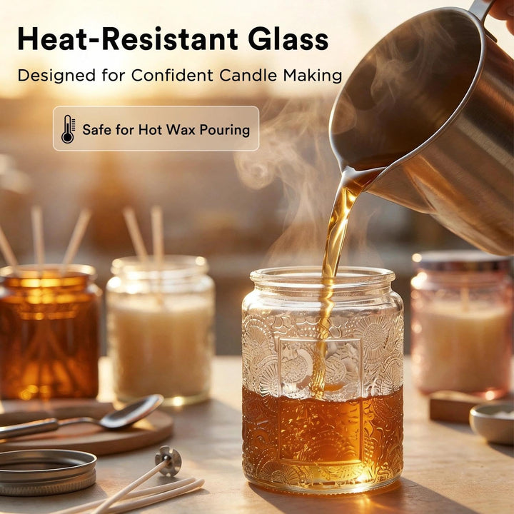 LumaCraft Candle Luxus Relief Kerzengläser zum Kerzen giessen- 12er Pack Leere Glasgefässe mit Luftd