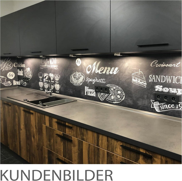 StickerProfis Küchenrückwand selbstklebend Glasoptik - Bistro MENU - 1.8mm, Versteift, alle Untergrü