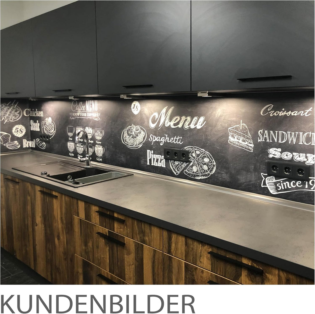 StickerProfis Küchenrückwand selbstklebend Glasoptik - Bistro MENU - 1.8mm, Versteift, alle Untergrü