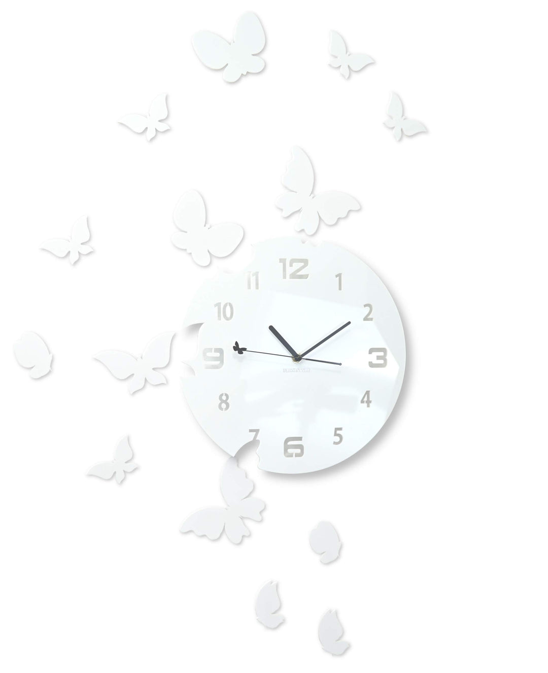 FLEXISTYLE Grosse Moderne Wanduhr Schmetterling rund 30cm, 15 Schmetterlinge, Wohnzimmer, Schlafzimm