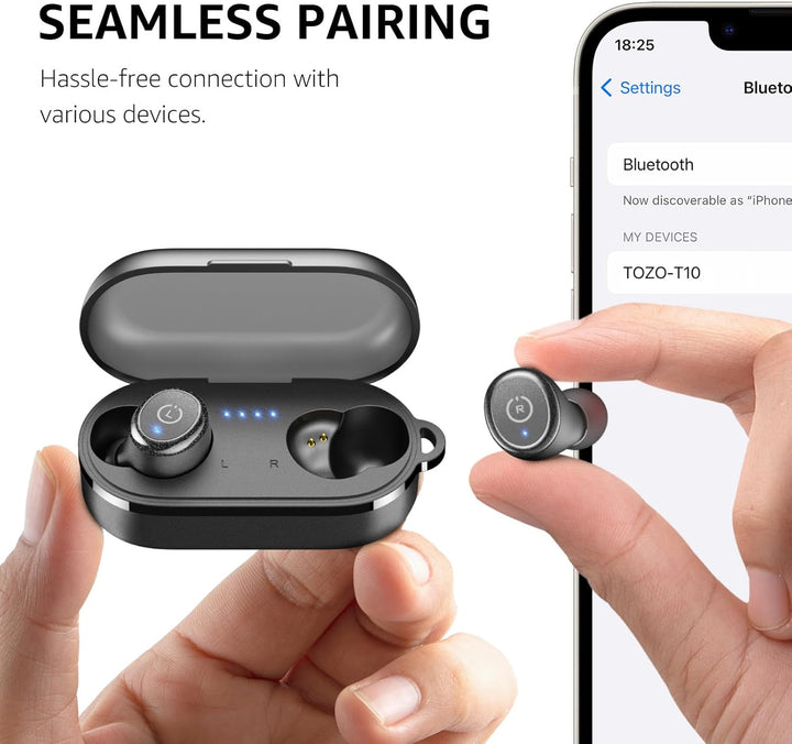 TOZO T10 Kopfhörer Kabellos Bluetooth In Ear mit Ladecase 55 Std. IPX8 | ENC für klare Anrufe und Kl