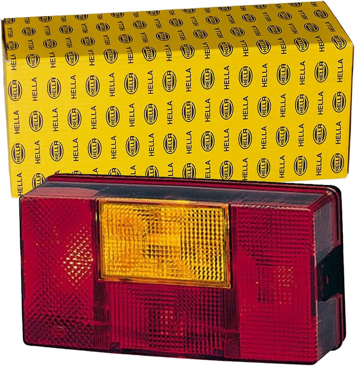 HELLA - Heckleuchte - Glühlampe - 12/24V - Anbau - Lichtscheibenfarbe: rot/gelb - Stecker: Flachstec
