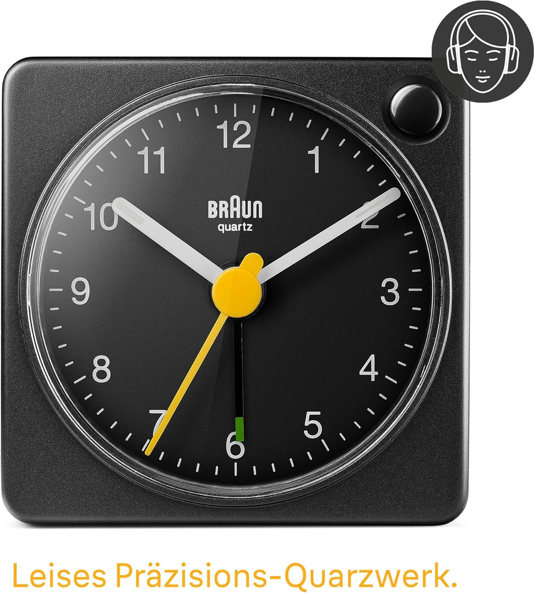 Braun Klassischer analoger Reisewecker mit Schlummerfunktion und Licht, kompakte Grösse, ruhiges Qua