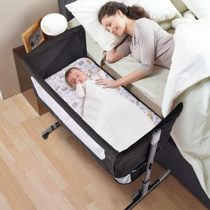 OHMG 3 in 1 Kinderbett mit Matratze und Moskitonetz, Wiege für Neugeborene Seite Bett für Cosleeping