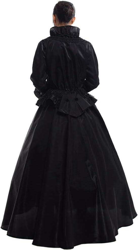 GRACEART Damen Gothic Viktorianisches Kleid Renaissance Maxi Kostüm (S, Schwarz) S Schwarz, S Schwar