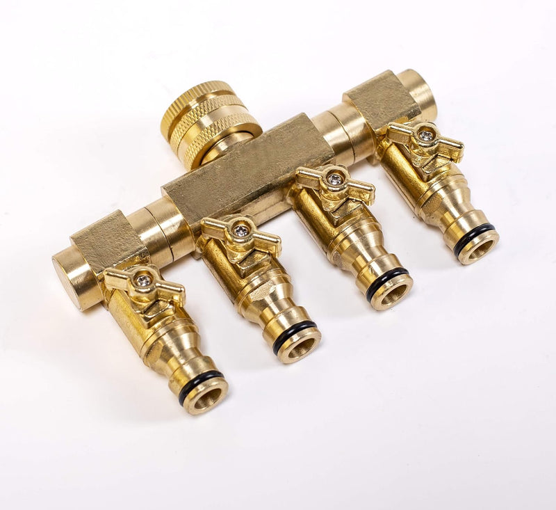 UPP Wasserverteiler 4-Wege I Für 1/2" & 3/4" Wasserhahn-Anschluss mit Steckkupplung I 4-Fach-Verteil