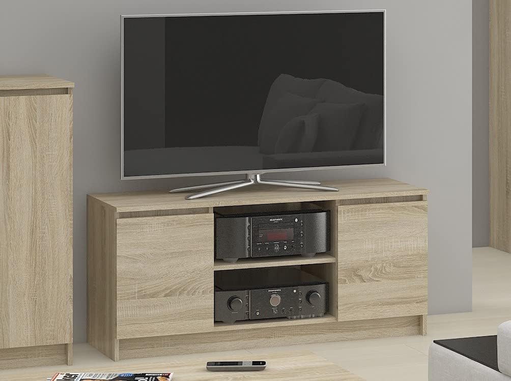 AKORD Fernsehkommode K-120 | EIN offenes Regalfach | 2 Ablagen mit Türen Links und rechts | H55 x B1