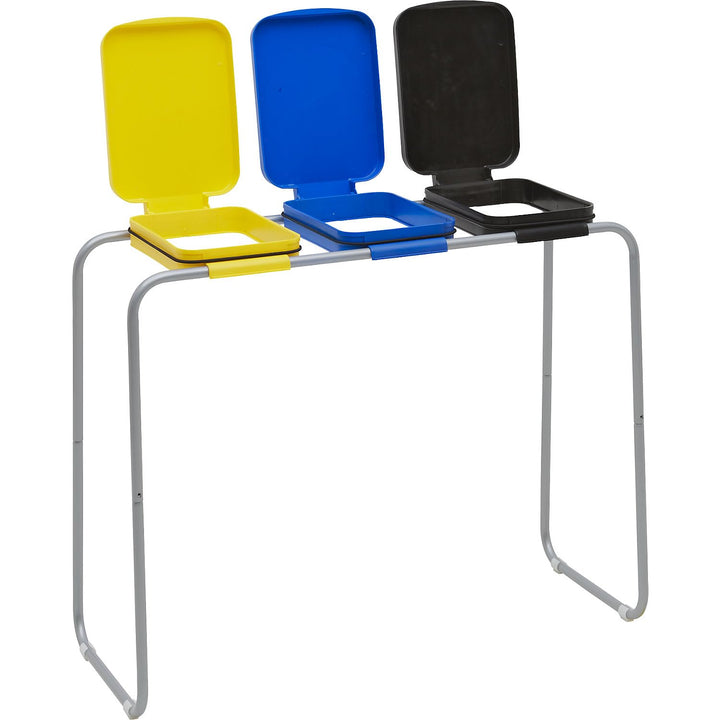 eurokraft | Müllsackhalter aus Stahl mit Kunststoffdeckel | für Volumen bis 3 x 120 l | Standgestell