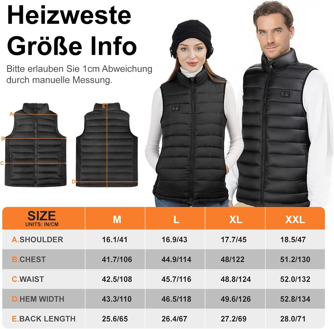 Beheizbare Weste, Beheizte Weste mit 10000 mAh powerbank, Waschbar USB Elektrische Heizweste Wärmewe