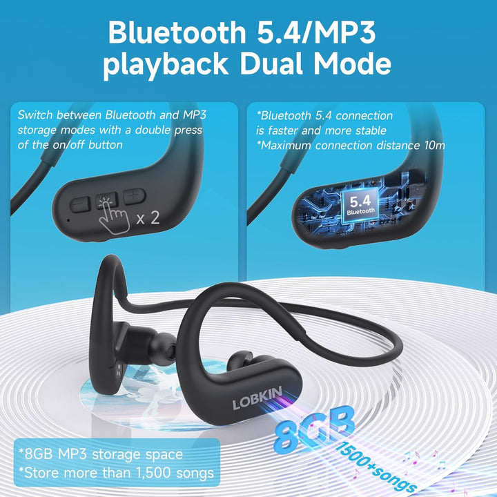 LOBKIN Kopfhörer Schwimmen, In Ear Knochenschall Kopfhörer Bluetooth 5.4,IPX8 Unterwasser wasserdich