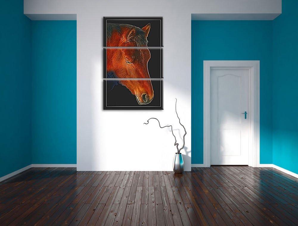 Dark maiestätisches Pferd NewArt 3-Teiler Leinwandbild 120x80 Bild auf Leinwand, XXL riesige Bilder
