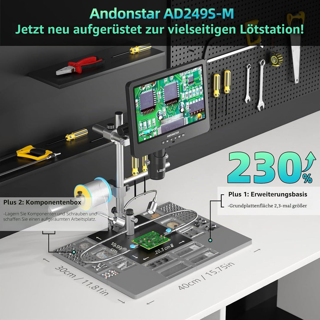 Andonstar AD249S-M Plus 10.1'' HDMI Digitales Mikroskop für Elektronikreparaturen, 2000x 3 Linsen 21