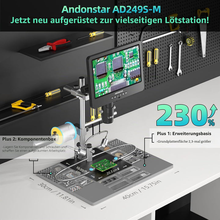 Andonstar AD249S-M Plus 10.1'' HDMI Digitales Mikroskop für Elektronikreparaturen, 2000x 3 Linsen 21