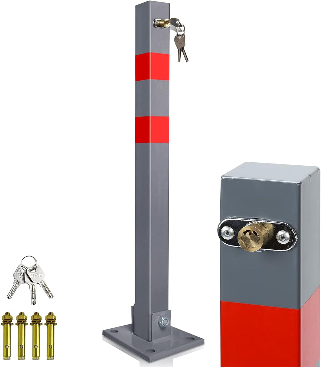 Yakimz Parkpfosten Parkplatzsperre 3 Schlüssel Sperrpfosten klappbar Stahl Robust Standfuss Stabil P
