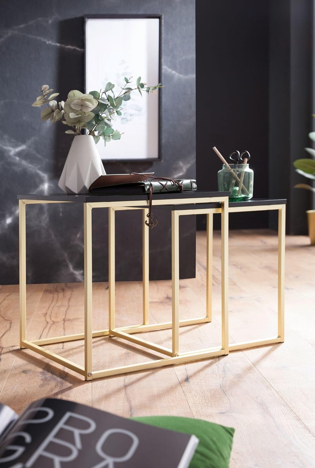 FineBuy Satztisch CHUR Beistelltisch MDF/Metall | Couchtisch Set aus 2 Tischen | Kleiner Wohnzimmert
