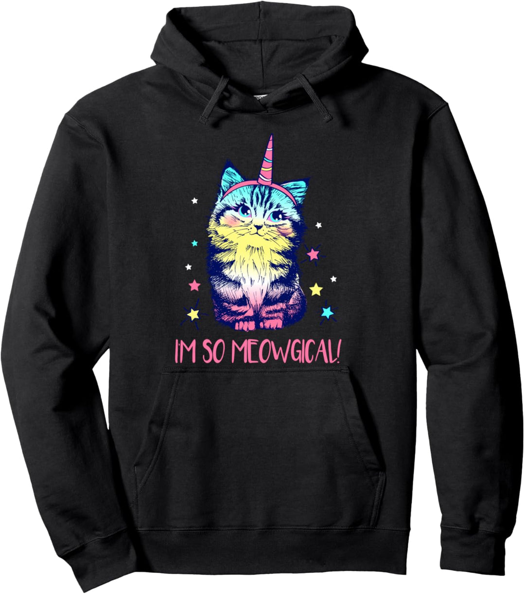 Bunte, lustige, niedliche Katze mit Einhorn I'm So Magical Grafik Pullover Hoodie