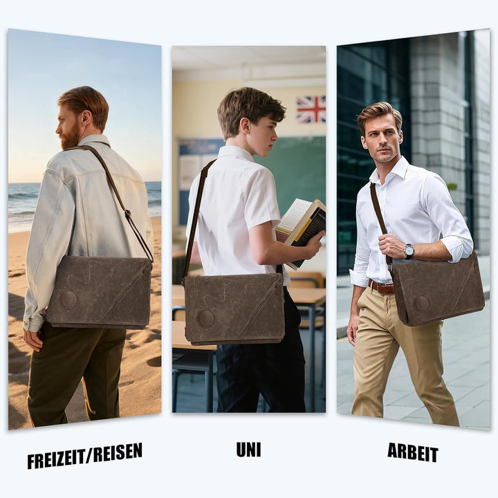Eshow Umhängetasche Herren 15,6 Zoll Wasserabweisend, Laptoptasche Messenger Bag aus Echtleder und C