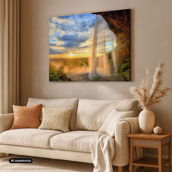 Bilder auf Leinwand Wasserfall Natur Park Sonne Leinwandbild 70x50cm Wandbilder Dekoration Wohnzimme