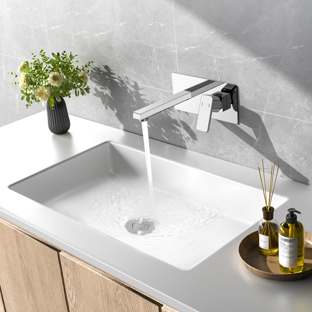 ROVOGO Wandmontage Waschtischarmatur Unterputz mit Schutzkappe, Edelstahl 304 Wasserhahn Bad Einhebe