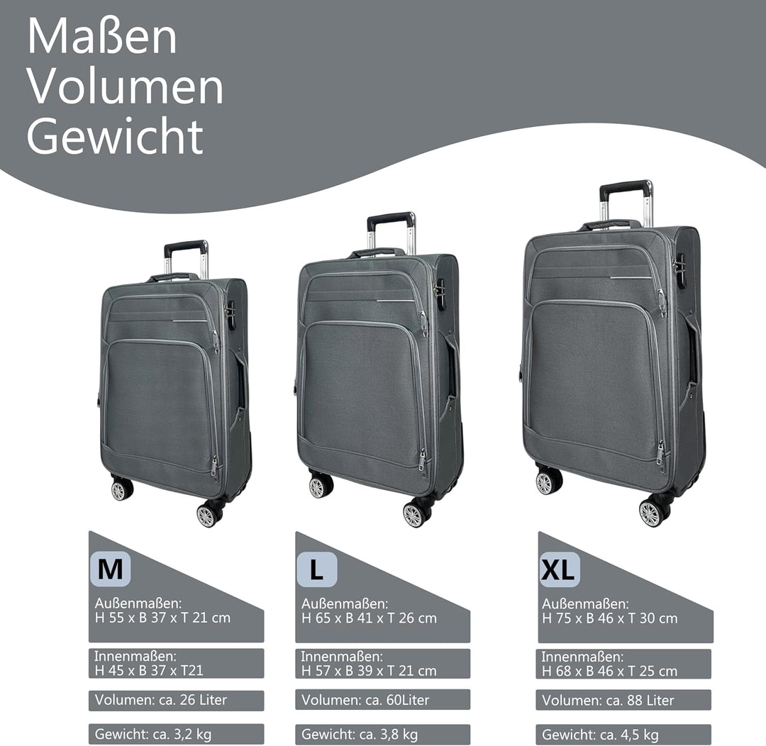 MY TRAVEL BAG Stoff Reisekoffer Trolley Erweiterbar mit Zwillingsrollen (M/L/XL/XXL oder 4er Set) We