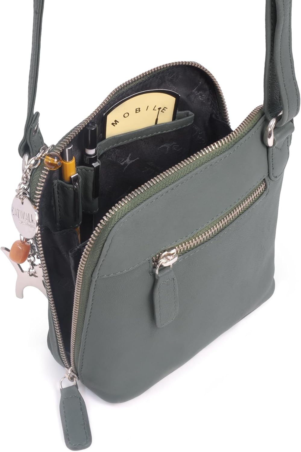 Catwalk Collection Handbags - Leder - Klien Umhängetasche/Schultertasche - LENA S Grün, S Grün
