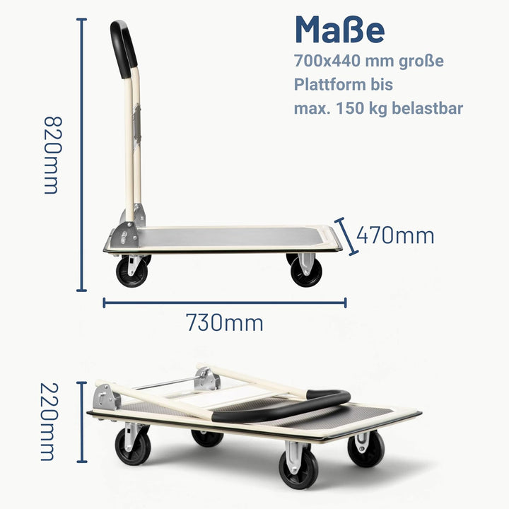 Pallit Carry Transportwagen klappbar 150kg Rollwagen mit Anti-Rutsch-Beschichtung Lenkbarer Plattfor