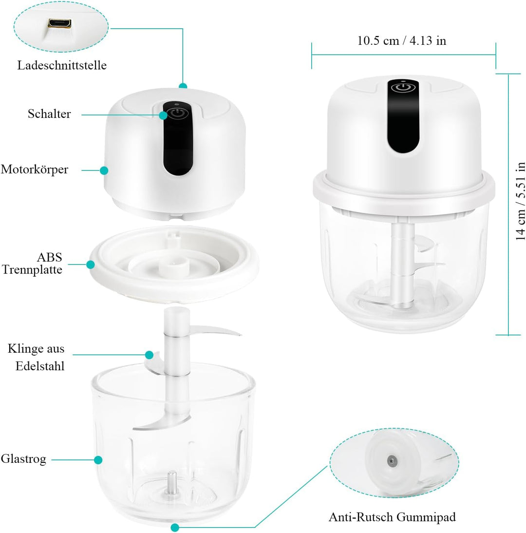 Zwiebel Zerkleinerer Elektrisch 350ml, USB Zwiebelschneider Elektrisch Klein Zerkleinerer Elektrisch