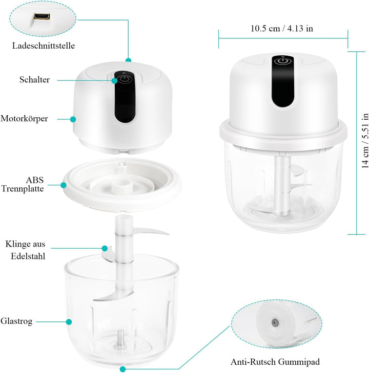 Zwiebel Zerkleinerer Elektrisch 350ml, USB Zwiebelschneider Elektrisch Klein Zerkleinerer Elektrisch