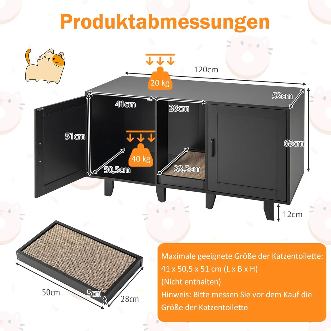 COSTWAY Katzenklo Schrank für 2 Katzen, Katzenschrank für Katzentoilette, Katzenhaus mit 2 Türen &amp; K