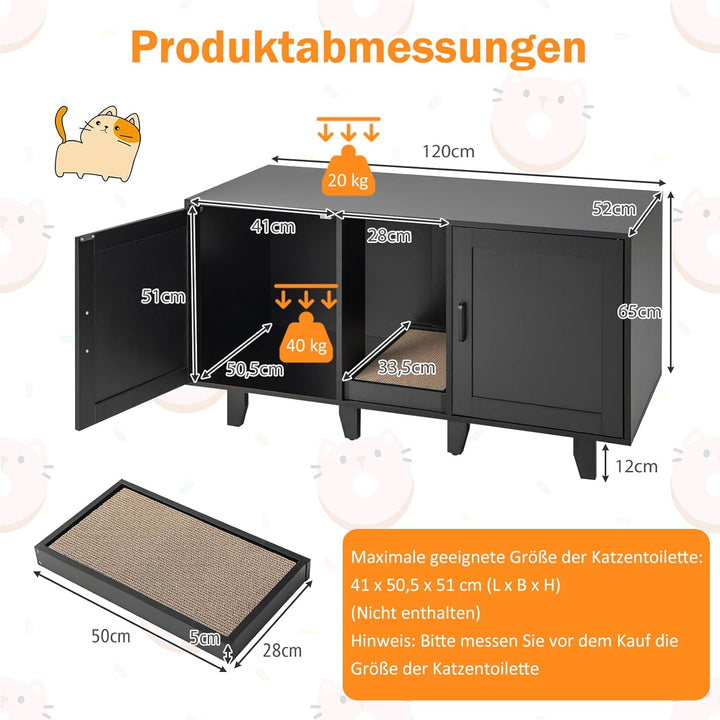 COSTWAY Katzenklo Schrank für 2 Katzen, Katzenschrank für Katzentoilette, Katzenhaus mit 2 Türen &amp; K