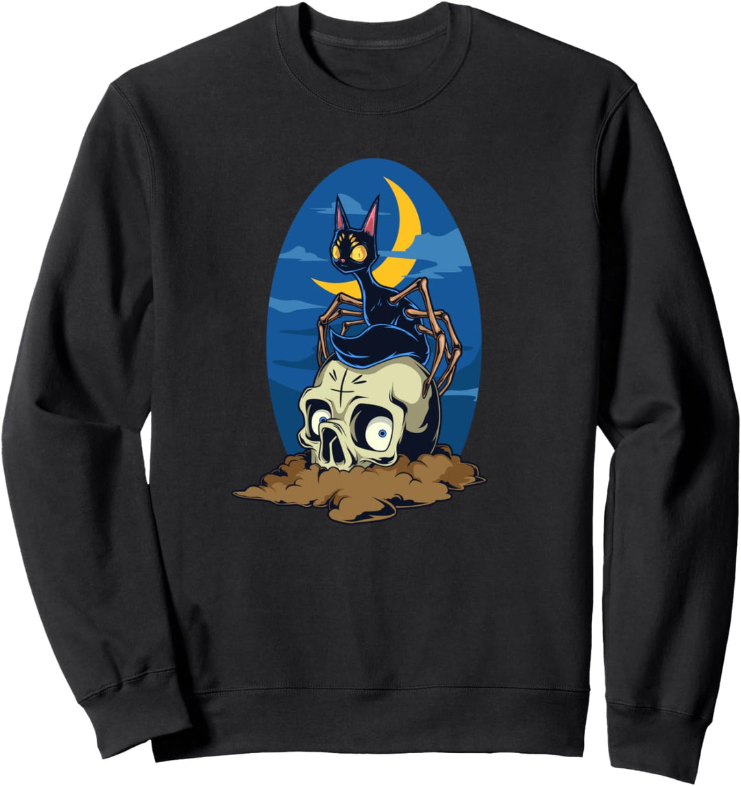 Katze mit Spinnenbeinen auf Schädel - Gothic Sweatshirt