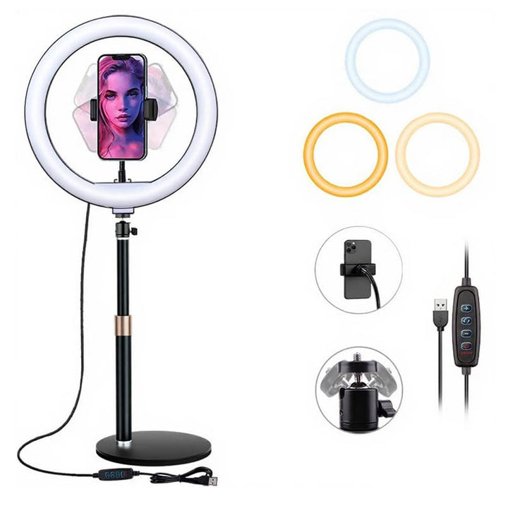 BRAVECOW Ringlicht mit Stativ, 10.5” Selfie Ringlicht,Streaming Licht Videolicht mit 3 Lichtfarben u