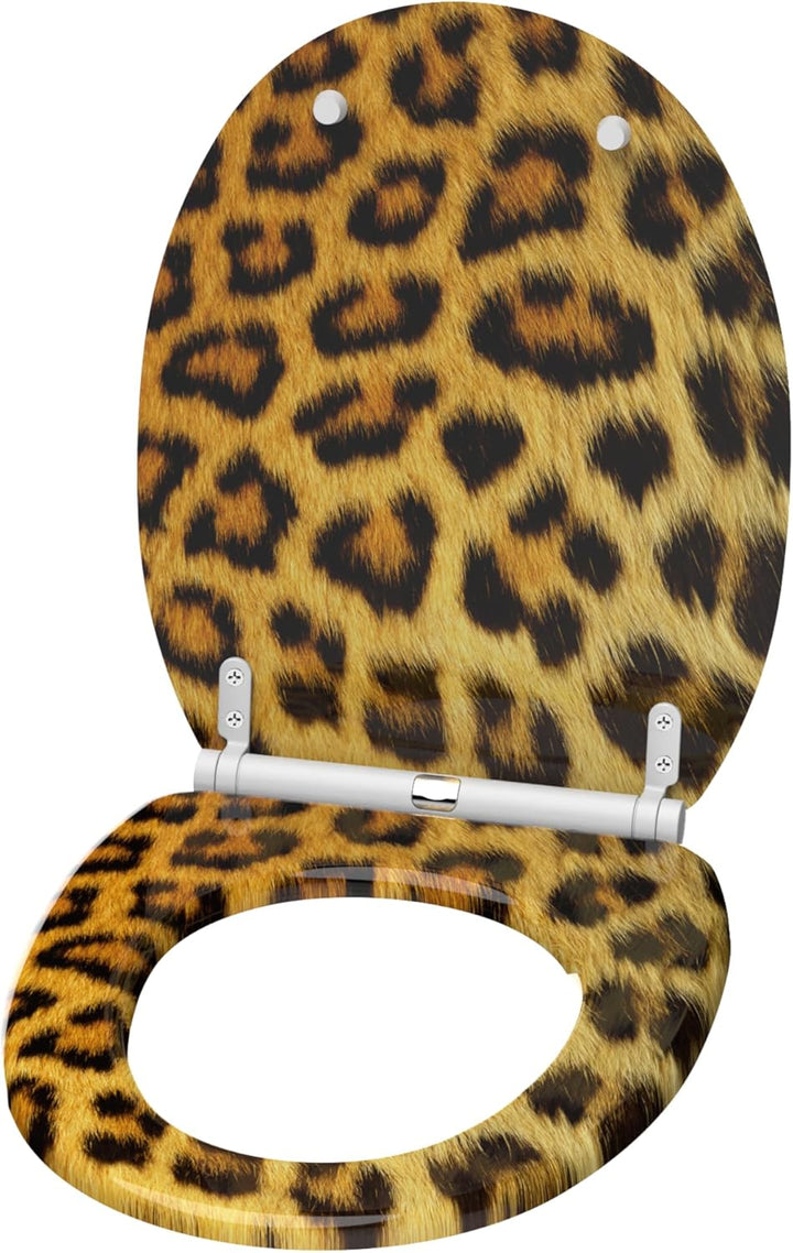 WC Sitz mit Absenkautomatik, hochwertige Oberfläche, einfache Montage, stabile Scharniere, Leoparden
