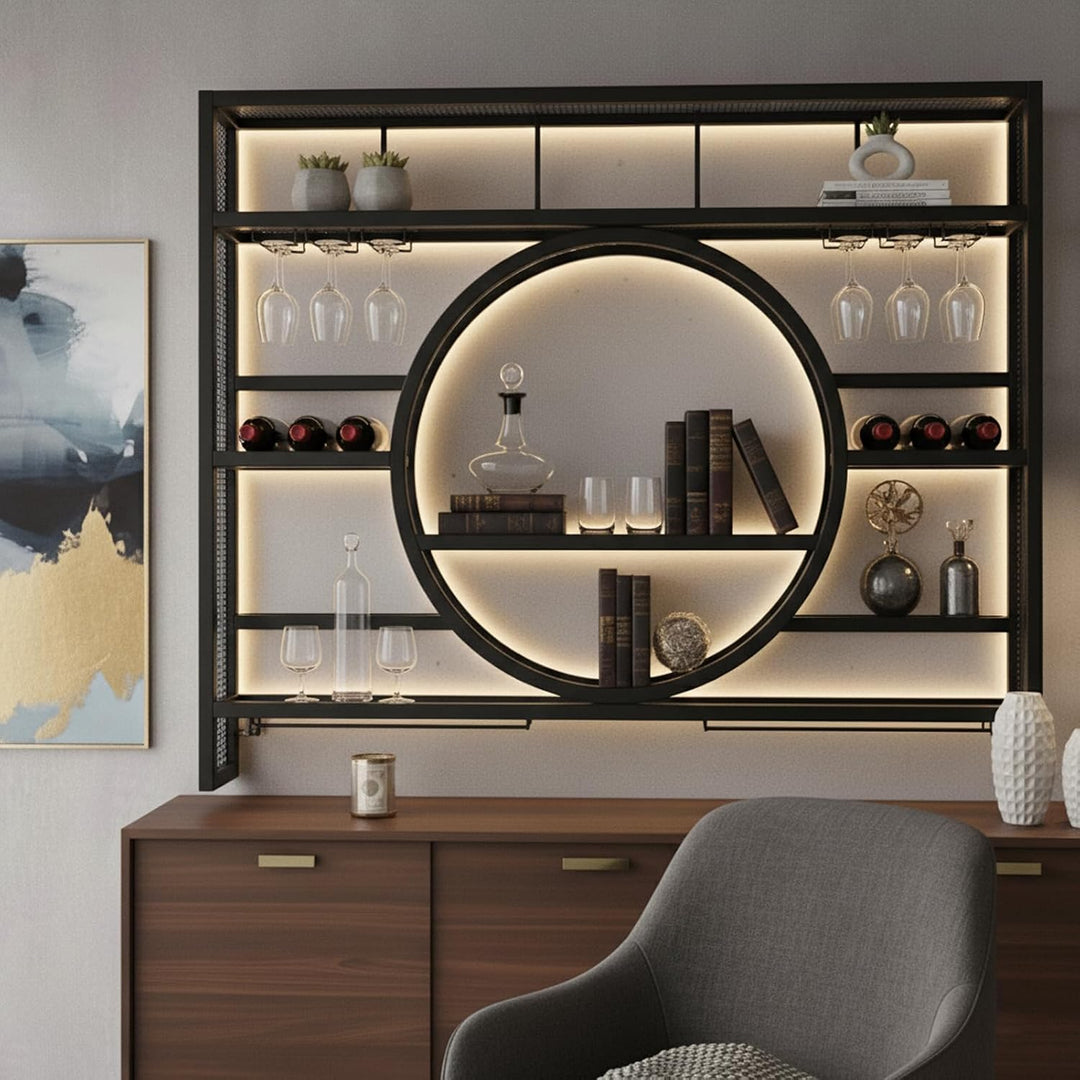 Weinregal Wand Metall, Bar Regal mit Weingläserhalter - Modernes Weinflaschenregal für Küche, Esszim