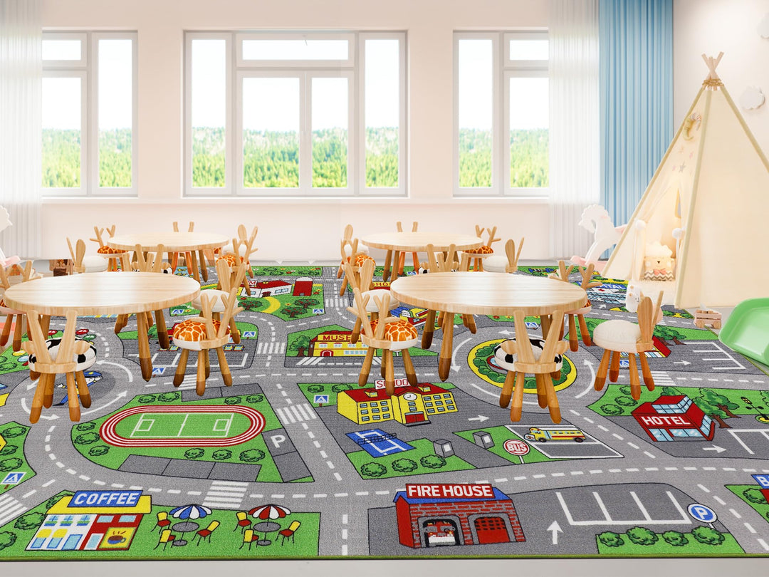 Capslpad Autoteppich Kinder 200x300cm rutschfest Kinderteppich Stadtplan Interaktiver Spielteppich W