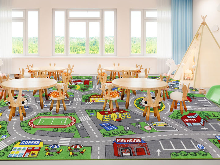Capslpad Autoteppich Kinder 200x300cm rutschfest Kinderteppich Stadtplan Interaktiver Spielteppich W