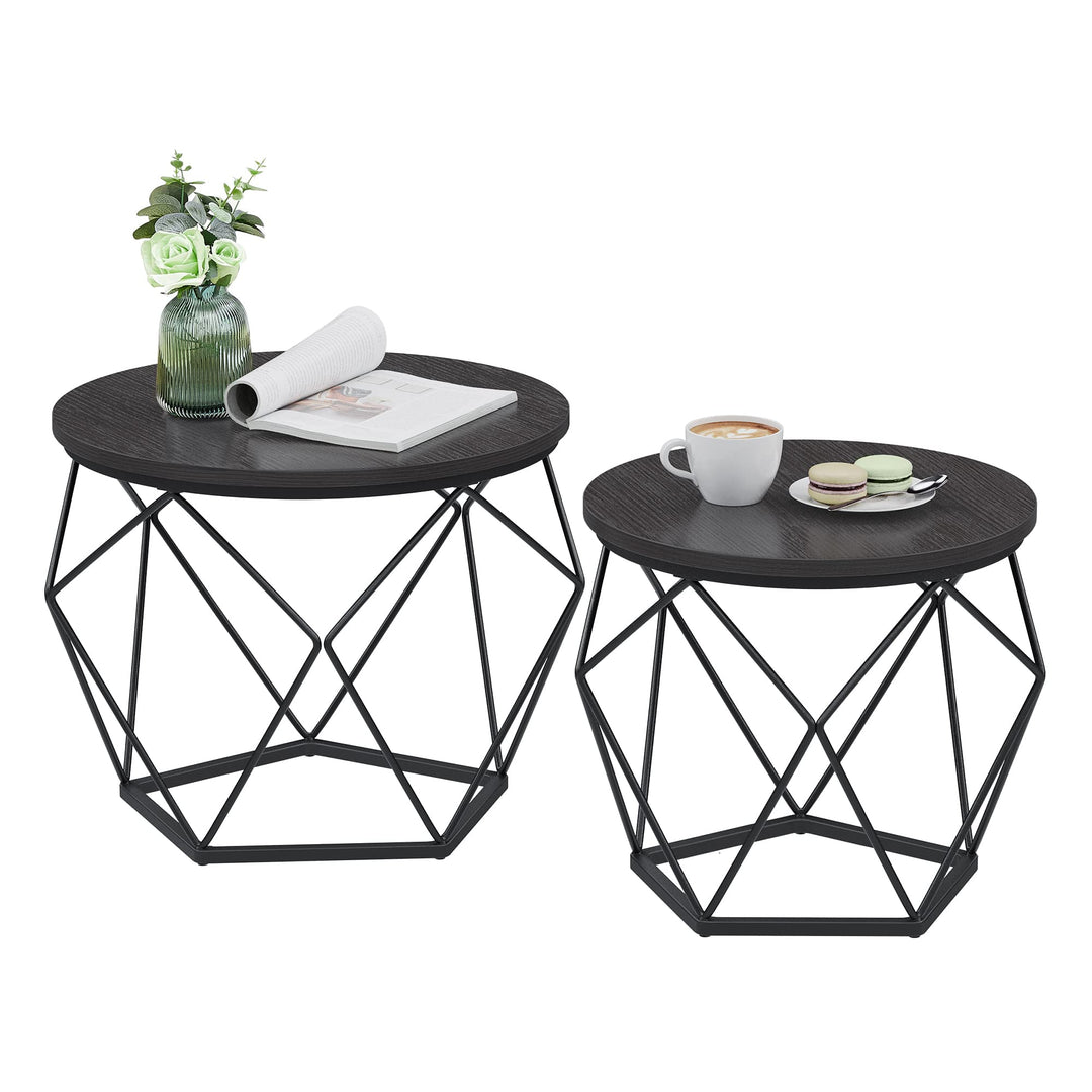 VASAGLE Couchtisch rund, 2er Set, Wohnzimmertisch, Beistelltisch, modern, abnehmbare Tischplatte, fü