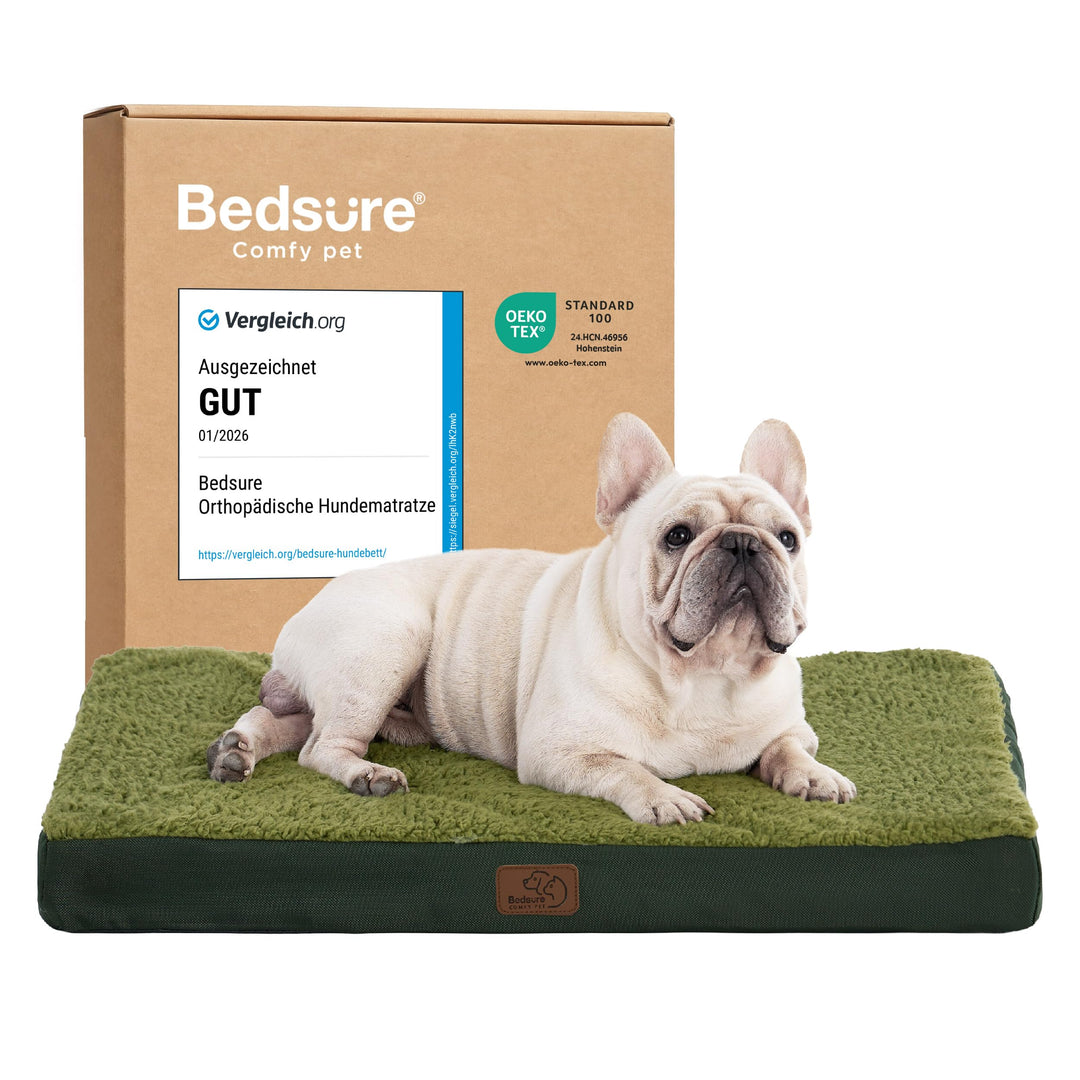 BEDSURE Orthopädisches Hundebett Kleine Hunde waschbar, 76x51cm dunkelgrün | Egg-Crate Schaumstoff K