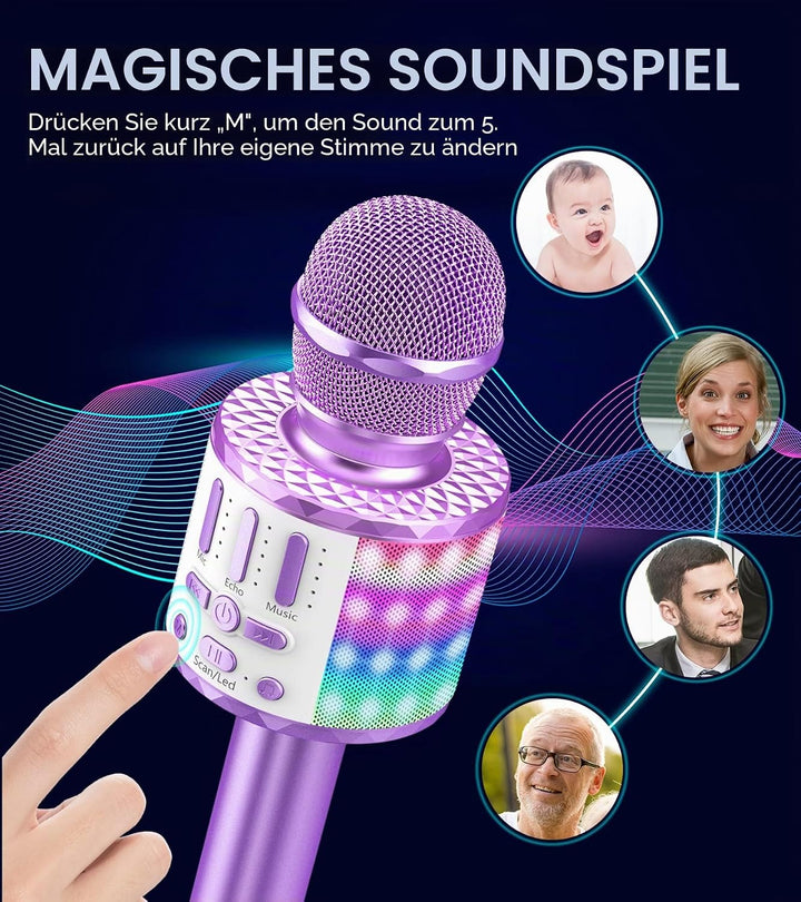 Karaoke Mikrofon, LED Drahtloses Bluetooth Mikrofon zum Singen mit Lautsprecher, Karaoke Spielzeug K