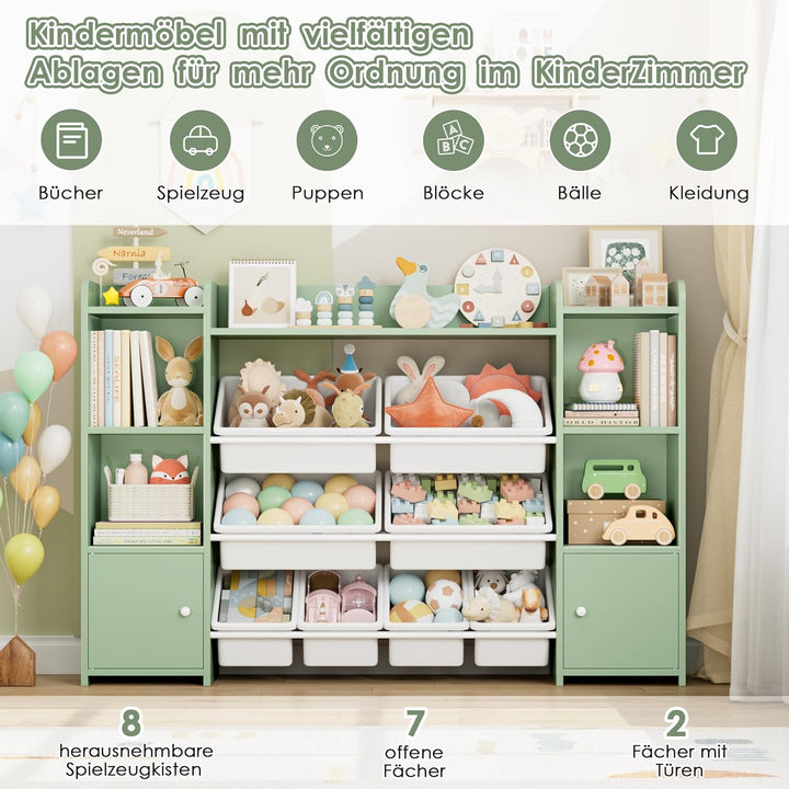 FOREHILL Kinderregal mit 8 Boxen Kinderzimmer Möbel Holz Bücherregal für Kinder Kinderzimmer Aufbewa