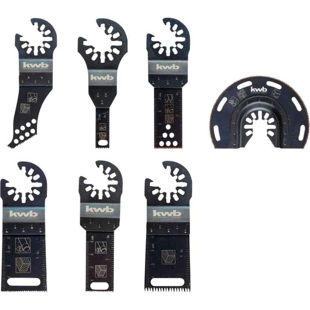 kwb AKKU-TOP Multitool Sägeblätter - Koffer-Set, 7-teilig, inkl. Tauchsägeblatt, Linienschneider und