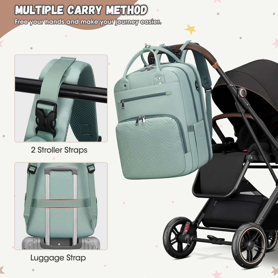 RAINSMORE Wickelrucksack Baby Wickeltasche Rucksack mit Wickelunterlage Unterwegs Gross Diaper Bag M