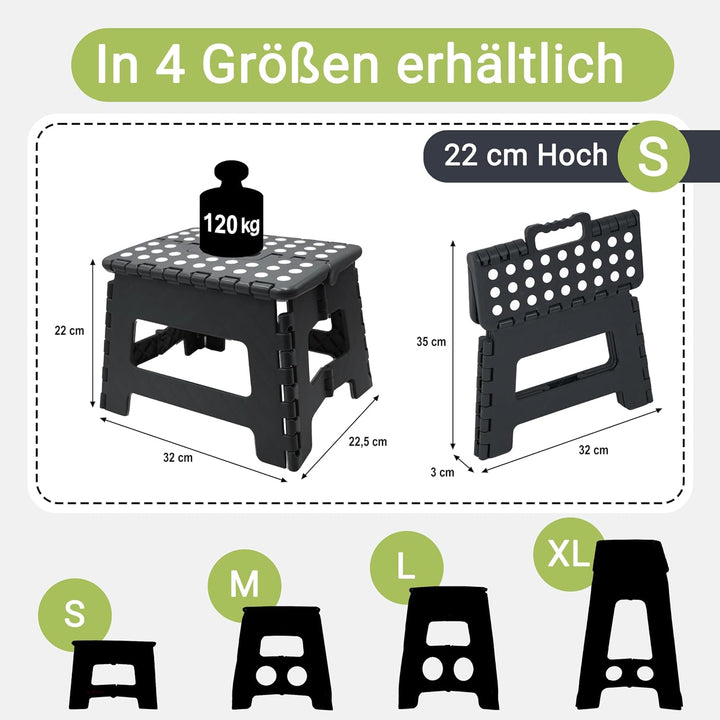 ZOLLNER Tritthocker faltbar - Klapphocker für Kinder und Erwachsene bis 120kg - Anti-Rutsch-Beschich