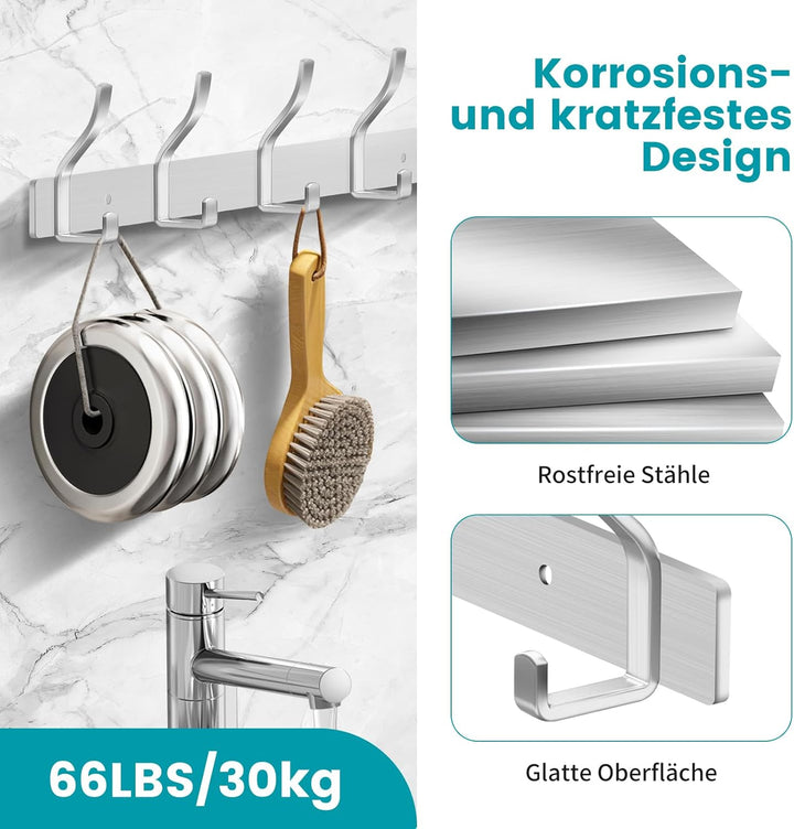 Garderobenhaken Edelstahl Hakenleiste Garderobe Garderobenleiste Silber Kleiderhaken Wand mit 6 Hake