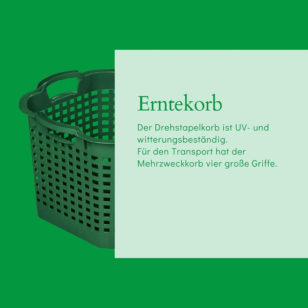 Novatool 6X Gartenkorb grün 25 L Erntekorb 40cm Drehstapelkorb Laubkorb Kunststoffkorb Mehrzweckkorb