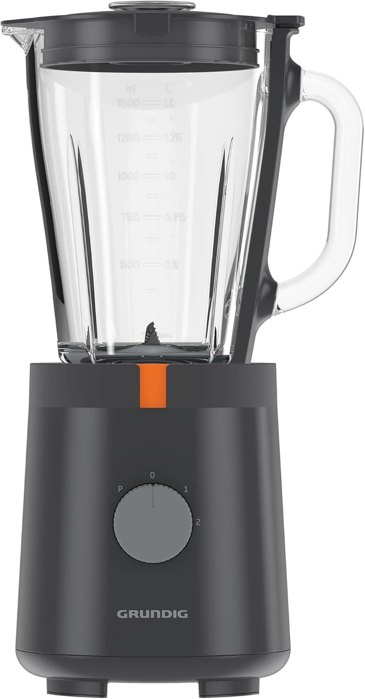 Grundig SM 5320 Standmixer, 1,5 Liter Glasbehälter, 600 Watt, 4-fach Edelstahlmesser, 2 Geschwindigk