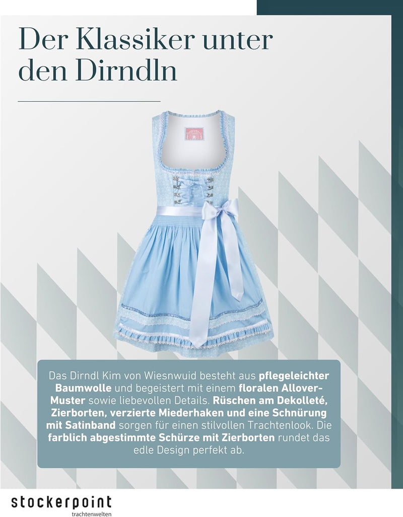 Stockerpoint Damen Dirndl Kim Kleid für besondere Anlässe 40 Hellblau, 40 Hellblau