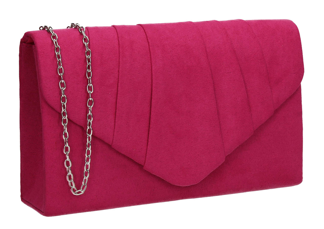 SwankySwans Iggy Suede Velvet Envelope Party Prom Clutch Bag Tasche Rosa (Fuchsia), Rosa (Fuchsia)