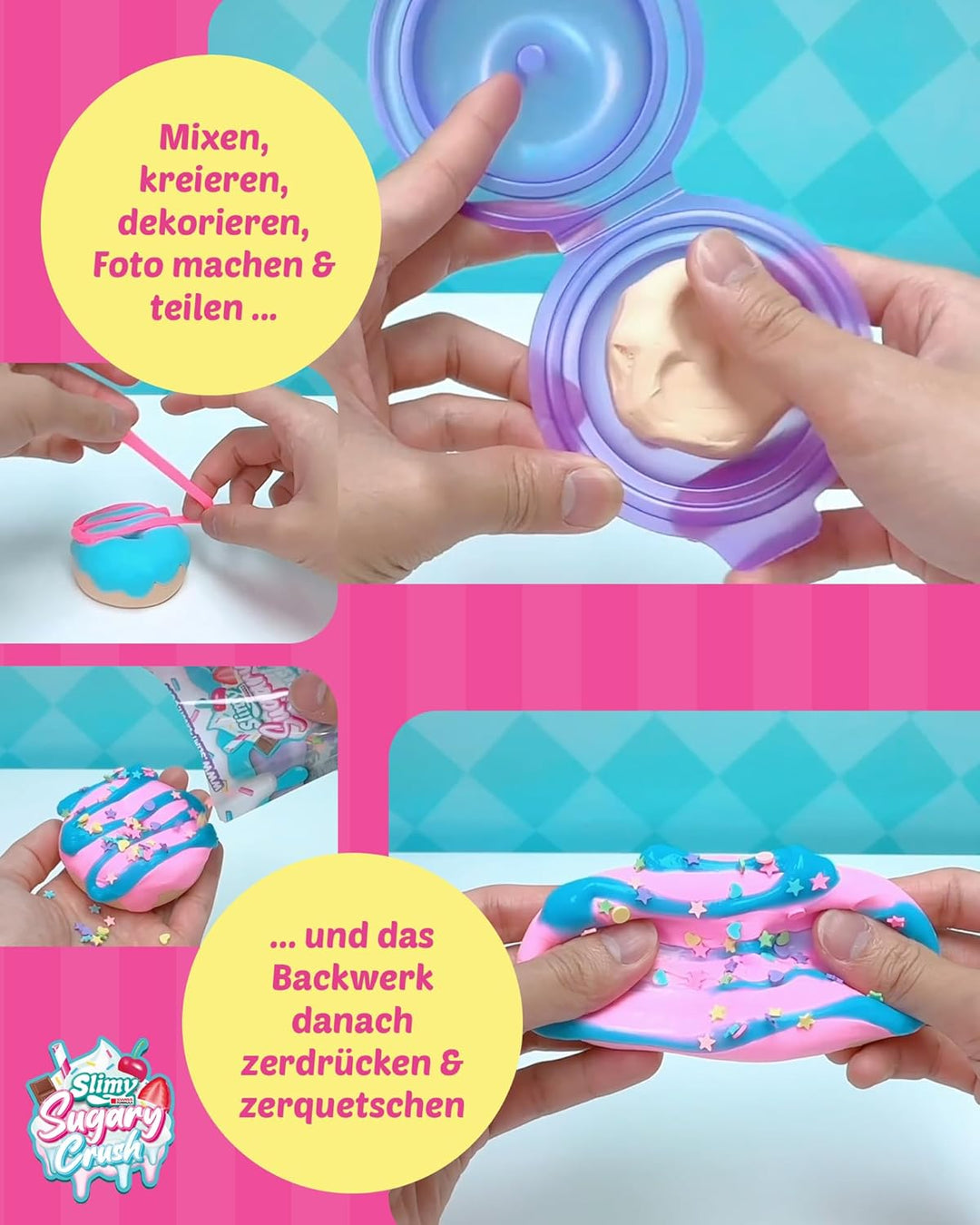 Slimy Sugary Crush - Dooonuts, Slime und Knete Kreativ-Set, Backspiel zum selber Mischen, Formen und