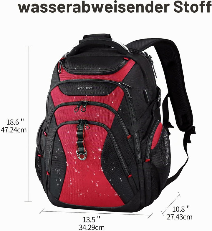 KROSER Laptop Rucksack Herren 17,3 Zoll Reise XL BusinessRucksack Schwerlast Wasserdicht mit Hartges